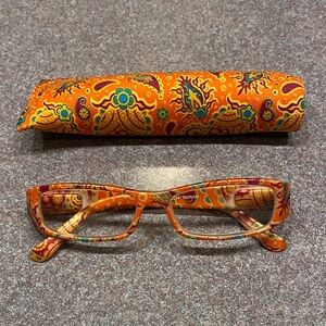 Colorful Paisley Reading Glasses with Case NWOT